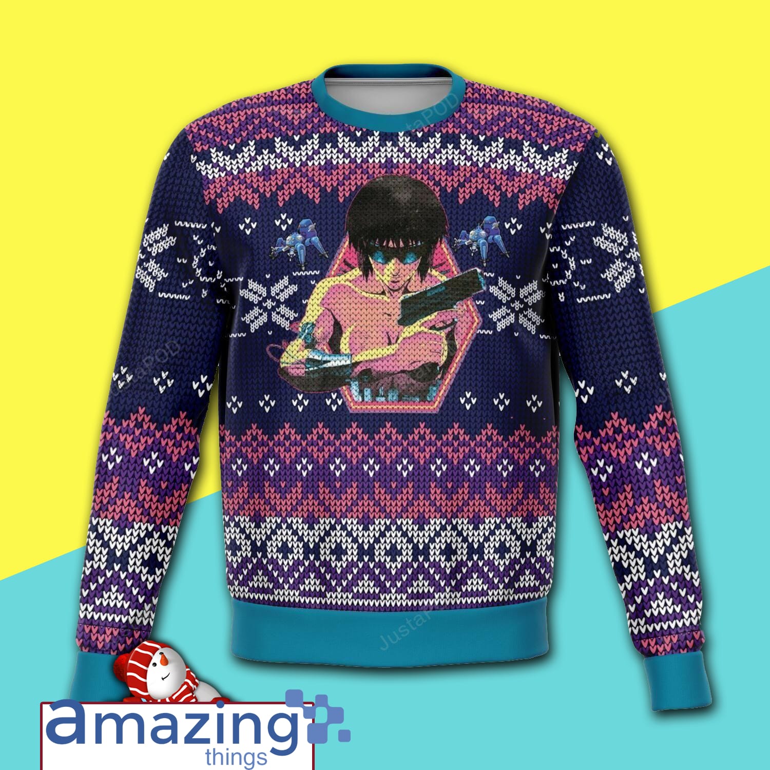 Ghost In The Shell All Over Printed Christmas Sweater image Ghost In The Shell All Over Printed Christmas Sweater