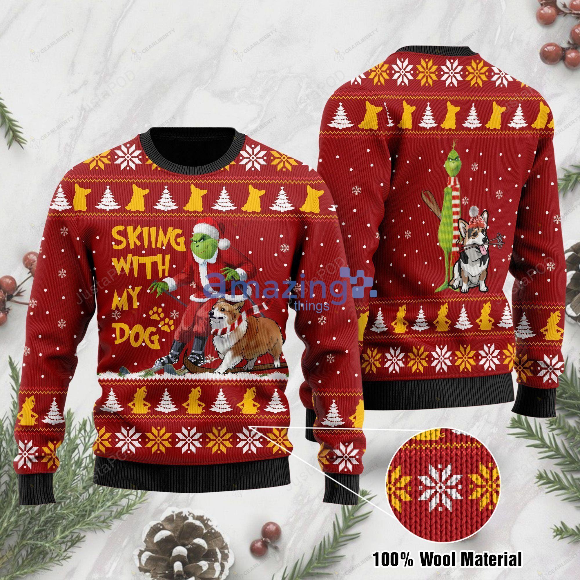 Grinch And Corgi Skiing With My Dog Ugly Sweater image Grinch And Corgi Skiing With My Dog Ugly Sweaterproduct photo 1 Product photo 1