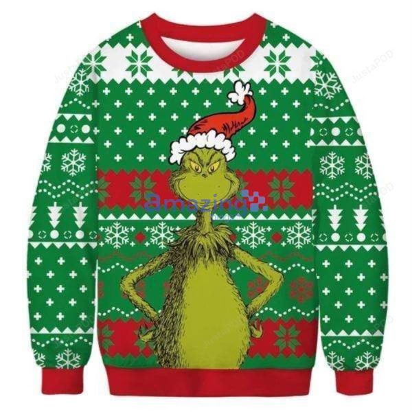 Grinch Christmas Green Red Ugly Christmas Sweater All Over Print Sweatshirtproduct photo 1