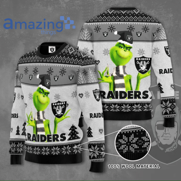 Grinch Raiders Black & White Merry Christmas Knitting Pattern Ugly Sweater image Grinch Raiders Black & White Merry Christmas Knitting Pattern Ugly Sweater