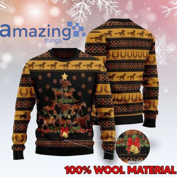 Horse Christmas Tree d All Over Printed Wool Material Sweater