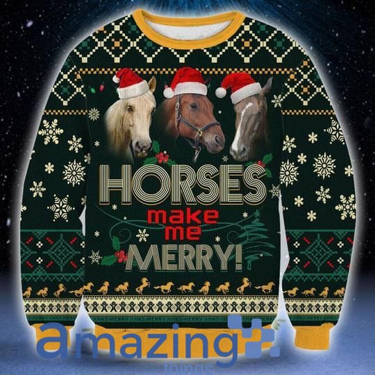 Horse Make Me Merry Christmas Knitting Pattern Christmas Ugly Sweater image Horse Make Me Merry Christmas Knitting Pattern Christmas Ugly Sweater Product photo 1