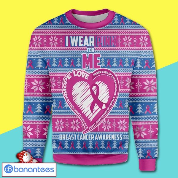 I Wear Pink For Me Breast Cancer Awareness Christmas Ugly Sweater