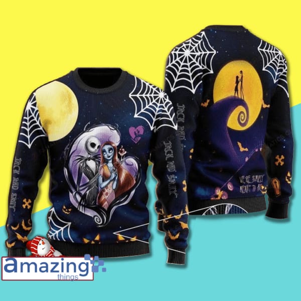 Jack & Sally Halloween All Over Printed d Wool Material Sweater