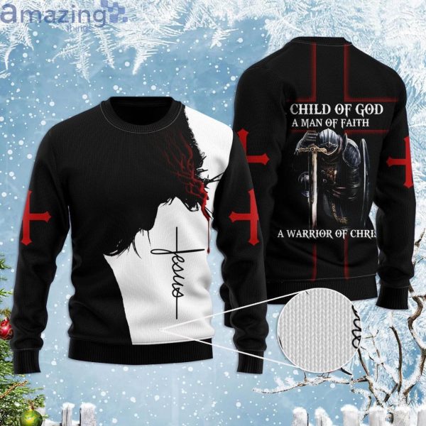 Jes A Child Of God A Warrior Of Christ Ugly Christmas Sweaterproduct photo 1