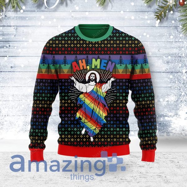 Jesus Ah Men LGBT Ugly Christmas Sweater Sweatshirt