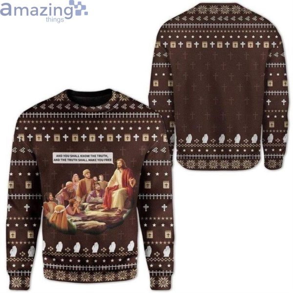 Jesus And You Shall Know The Truth And The Trurth Shall Make You Free Ugly Christmas Sweaterproduct photo 1