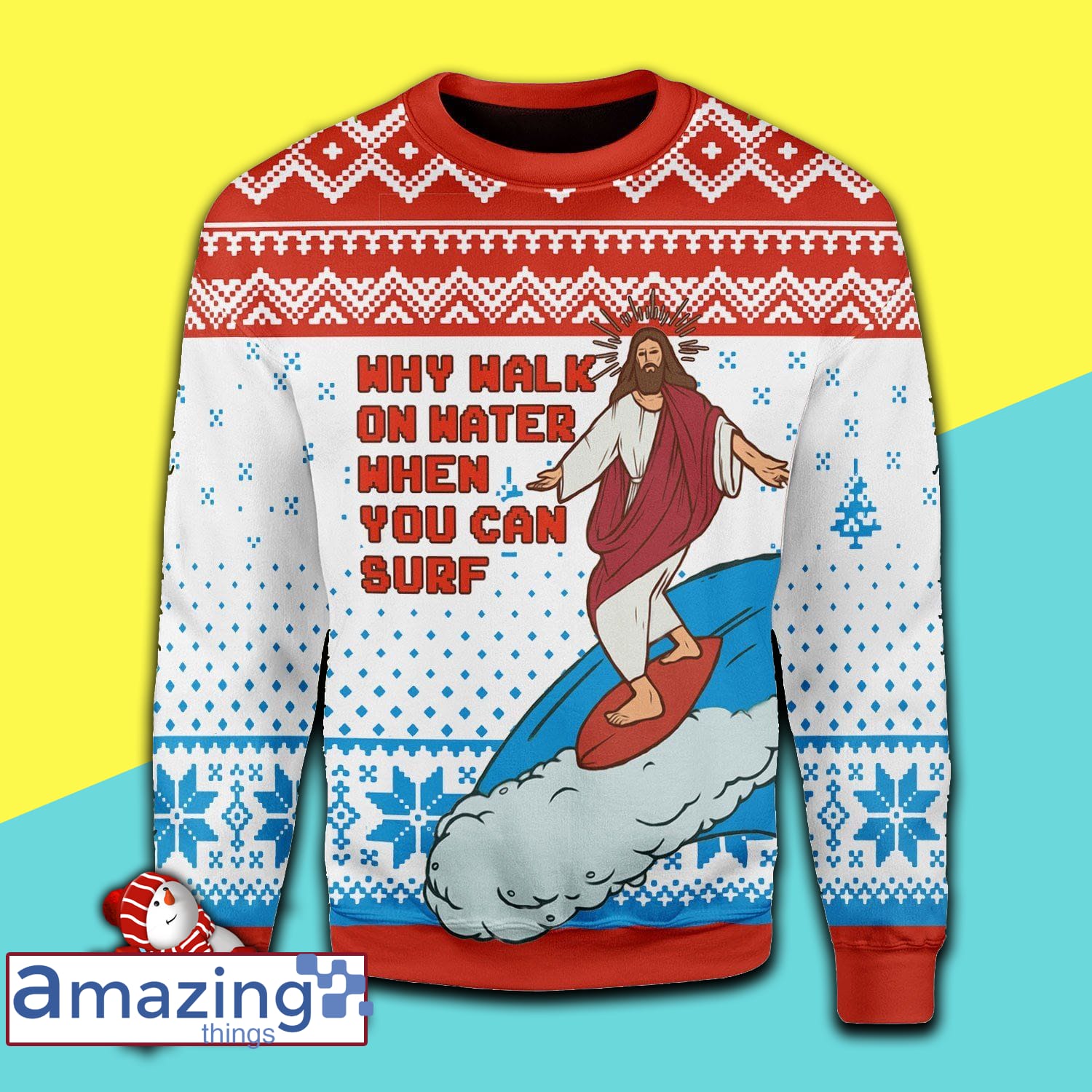Jesus Surfing Christmas Knitting Pattern Christmas Ugly Sweater image Jesus Surfing Christmas Knitting Pattern Christmas Ugly Sweater