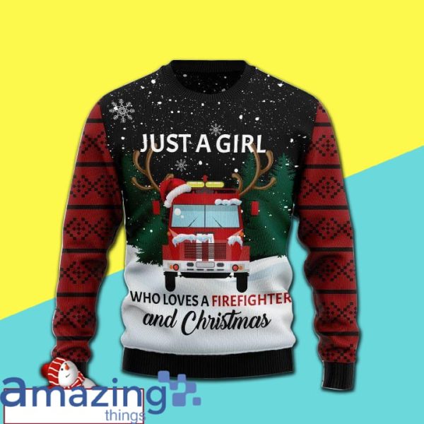 Just A Girl Who Loves Firefighter Christmas Knitting Pattern Christmas Ugly Sweater