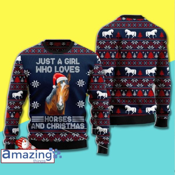 Just A Girl Who Loves Horse Wool Knitting Pattern Christmas Ugly Sweater Sweatshirt