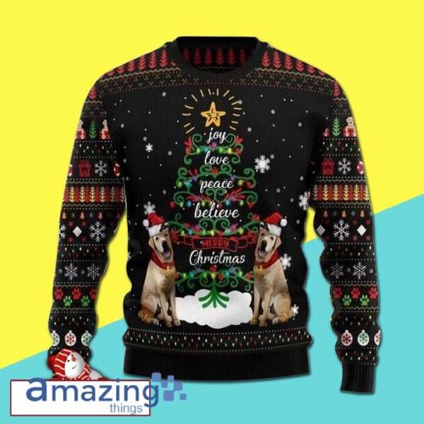 Labrador Retriever Dog With Christmas Tree Joy Love Peace Believe Merry Christmas Sweater