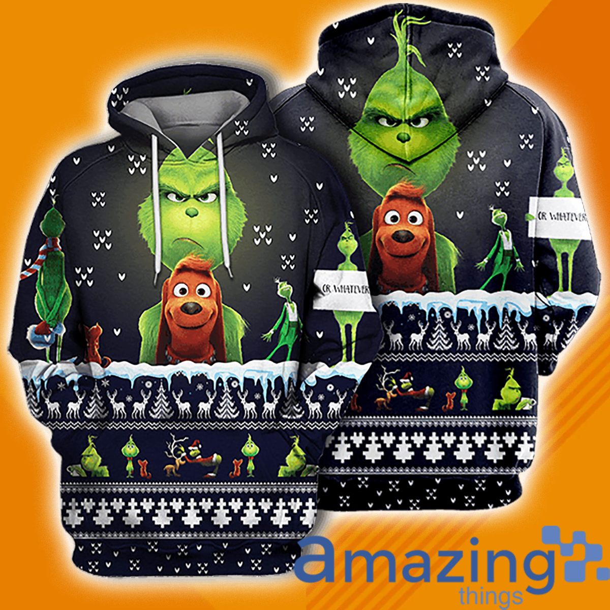 Merry Christmas Grinch And Dog Knitting Pattern All Over Print 3D Hoodie image Merry Christmas Grinch And Dog Knitting Pattern All Over Print 3D Hoodie Product photo 1