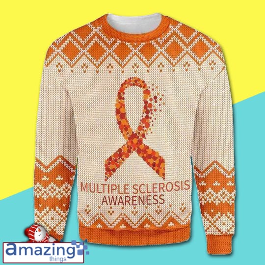 Merry Christmas Orange Ribbon Multiple Sclerosis Awareness Christmas Sweater image Merry Christmas Orange Ribbon Multiple Sclerosis Awareness Christmas Sweater Product photo 1