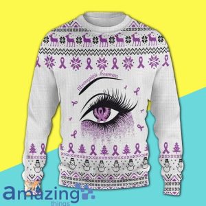 Merry Christmas Purple Eye Fibromyalgia Awareness Special Pattern Christmas Sweater