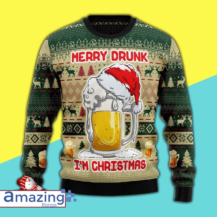 Merry Drunk Beer Wool Knitting Pattern Christmas Ugly Sweater Sweatshirt