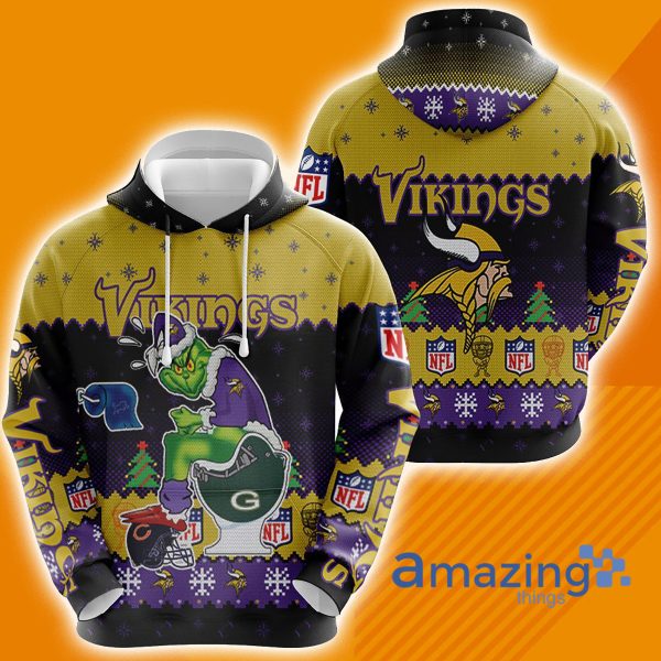 Minnesota Viking Christmas Grinch In Toilet Knitting Pattern All Over Print 3D Hoodie