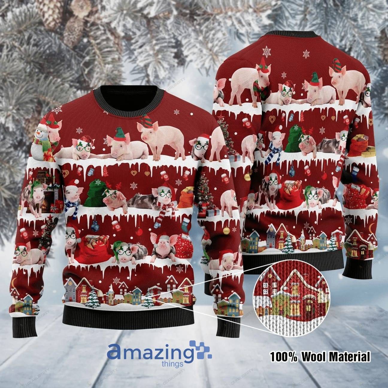 Pig Christmas Knitting Pattern Christmas Ugly Sweater image Pig Christmas Knitting Pattern Christmas Ugly Sweater Product photo 1