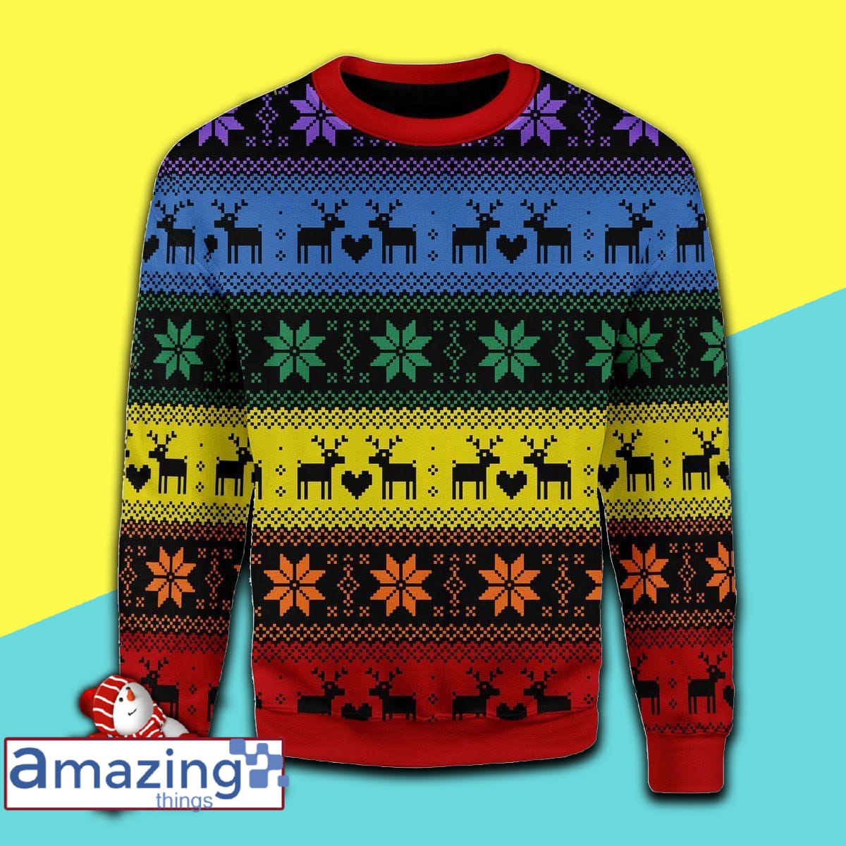 Rainbow Deer Lgbt Wool Knitting Pattern Christmas Ugly Sweater Sweatshirt