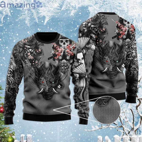 Samurai Oni Mask Tattoo Pattern Ugly Christmas Sweaterproduct photo 1