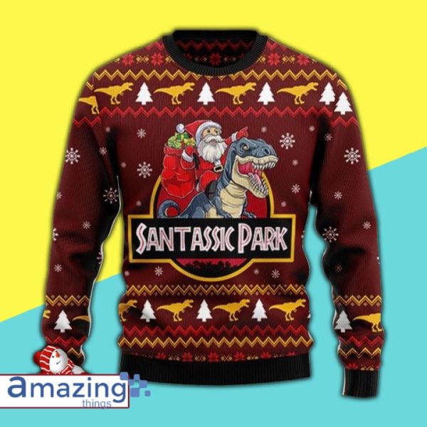 Santa And T Rex Wool Knitting Pattern Christmas Ugly Sweater Sweatshirt