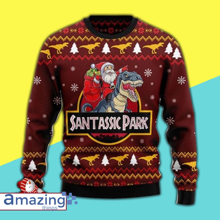 Santa And T-Rex Wool Knitting Pattern Christmas Ugly Sweater Sweatshirt