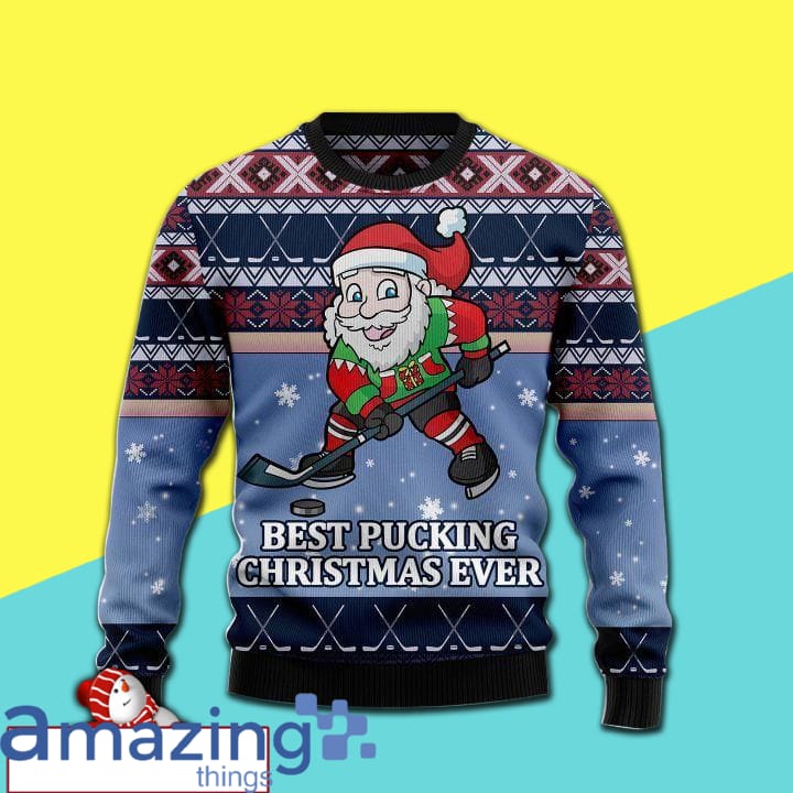 Santa Hockey Christmas Knitting Pattern Christmas Ugly Sweater image Santa Hockey Christmas Knitting Pattern Christmas Ugly Sweater