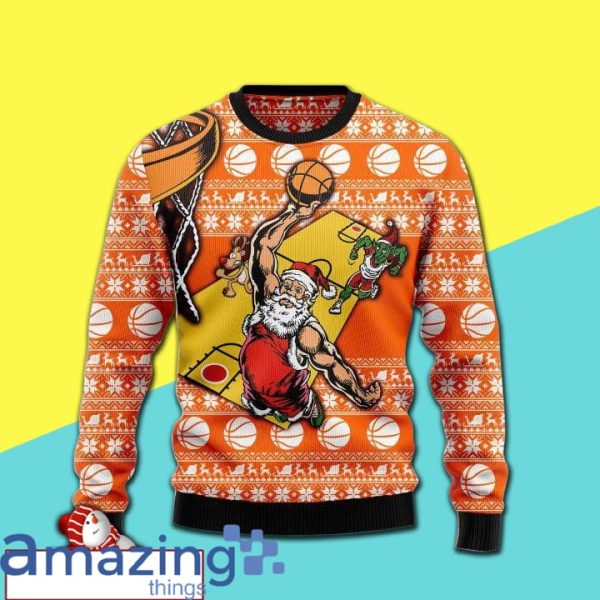 Santa Playing Basketball Christmas Knitting Pattern Christmas Ugly Sweater