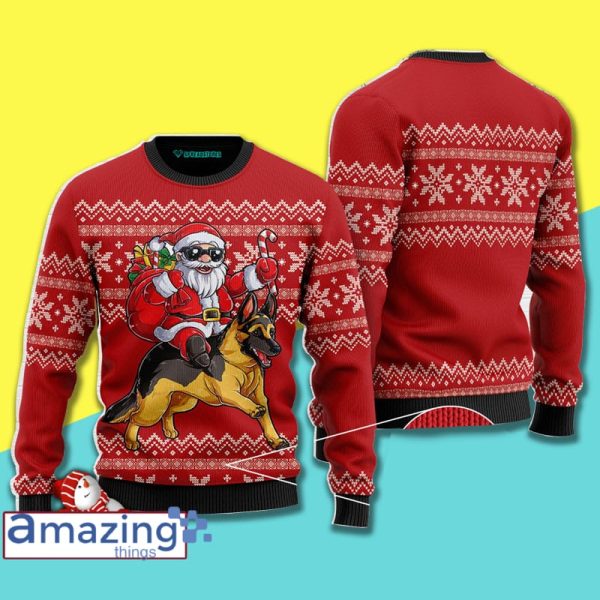 Santa Riding German Shepherd Christmas Knitting Pattern Christmas Ugly Sweater