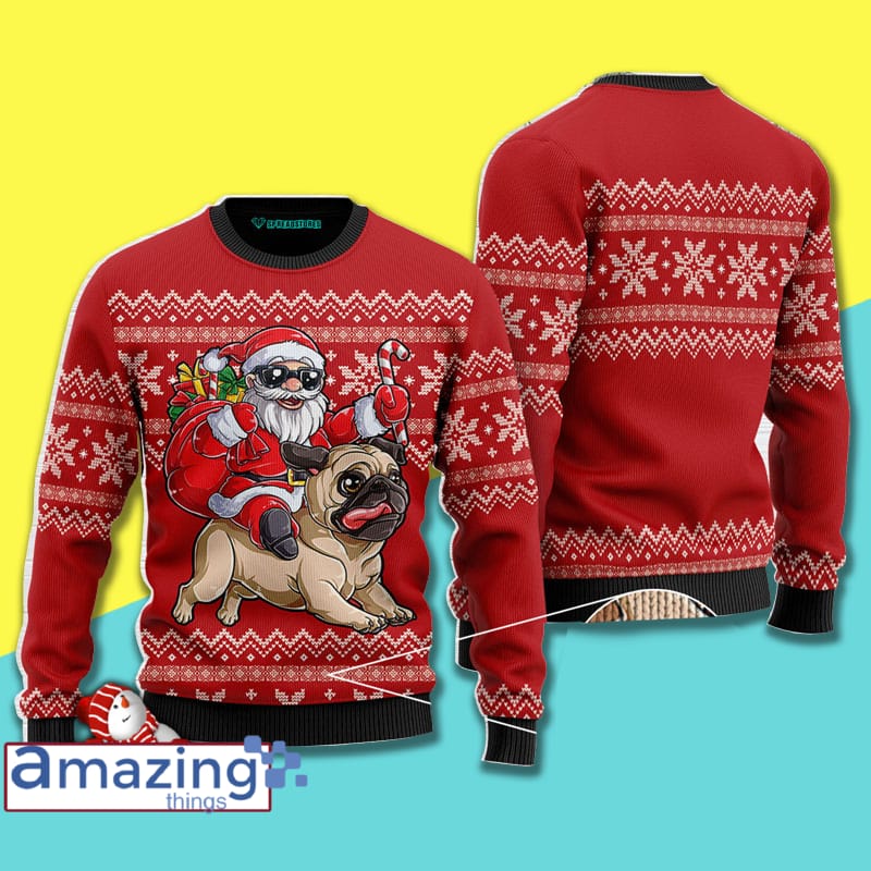 Santa With Dog Wool Knitting Pattern Christmas Ugly Sweater Sweatshirt