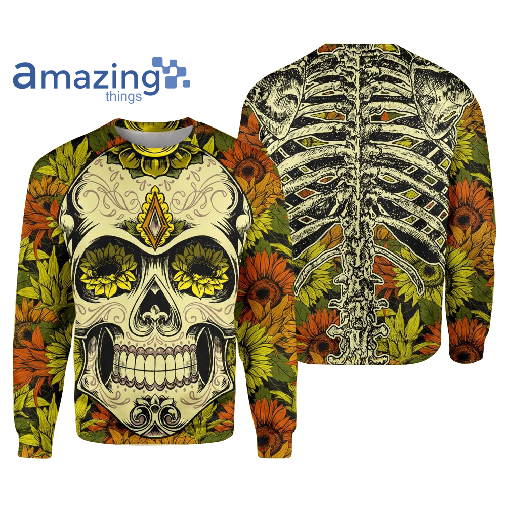 Skull And Sunflowers Background Christmas All Over Printed Sweater