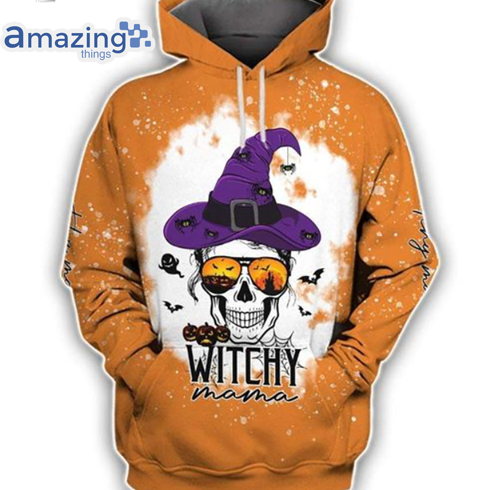 Skull Purple Hat Witchy Mama Halloween Orange Halloween 3D Hoodie For Men Women