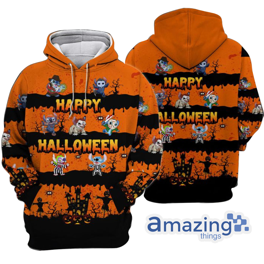 Stitch And Horror Movie Halloween 3D Hoodie For Men Women