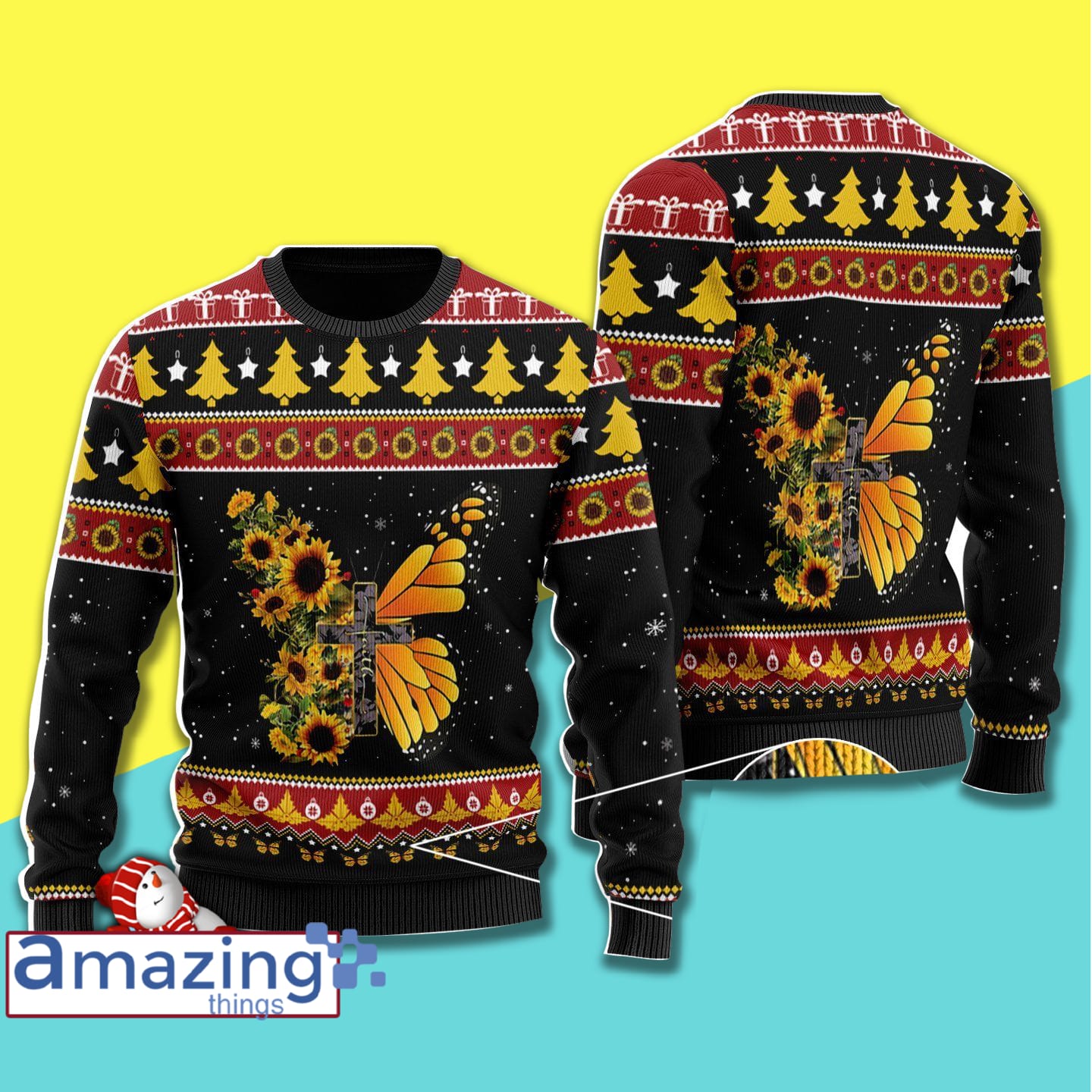 Sunflower Butterfly Christmas Knitting Pattern Christmas Ugly Sweater