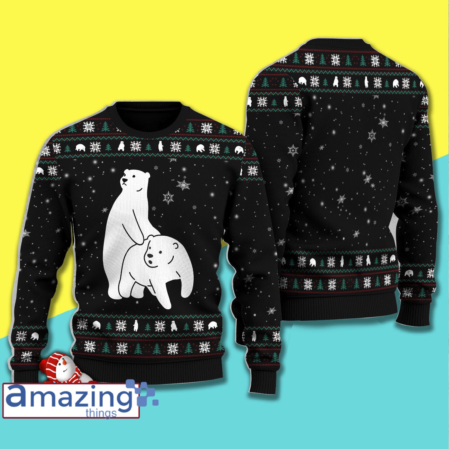 White Bear Christmas Knitting Pattern Ugly Sweater For Men And Women image White Bear Christmas Knitting Pattern Ugly Sweater For Men And Women Product photo 1