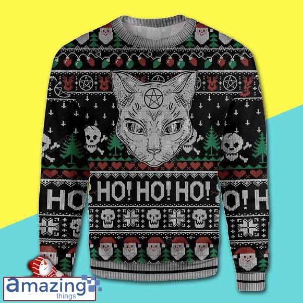 Wicca Black Cat Ho Ho Ho Ugly Christmas Sweater