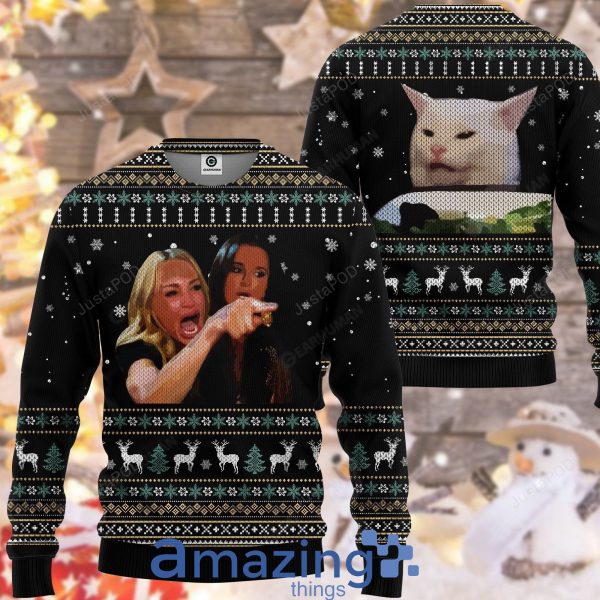 Woman Yelling At A Cat Ugly Christmas Sweater