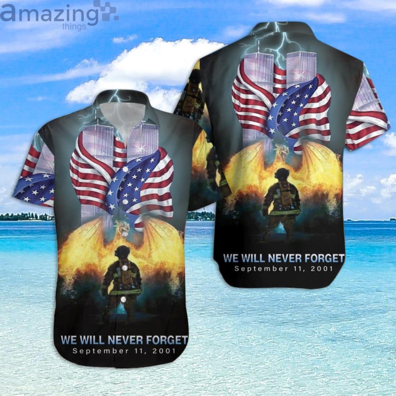 21th Aniversary American Flag We Will Never Forget 911 Hawaiian Shirt Product Photo 1