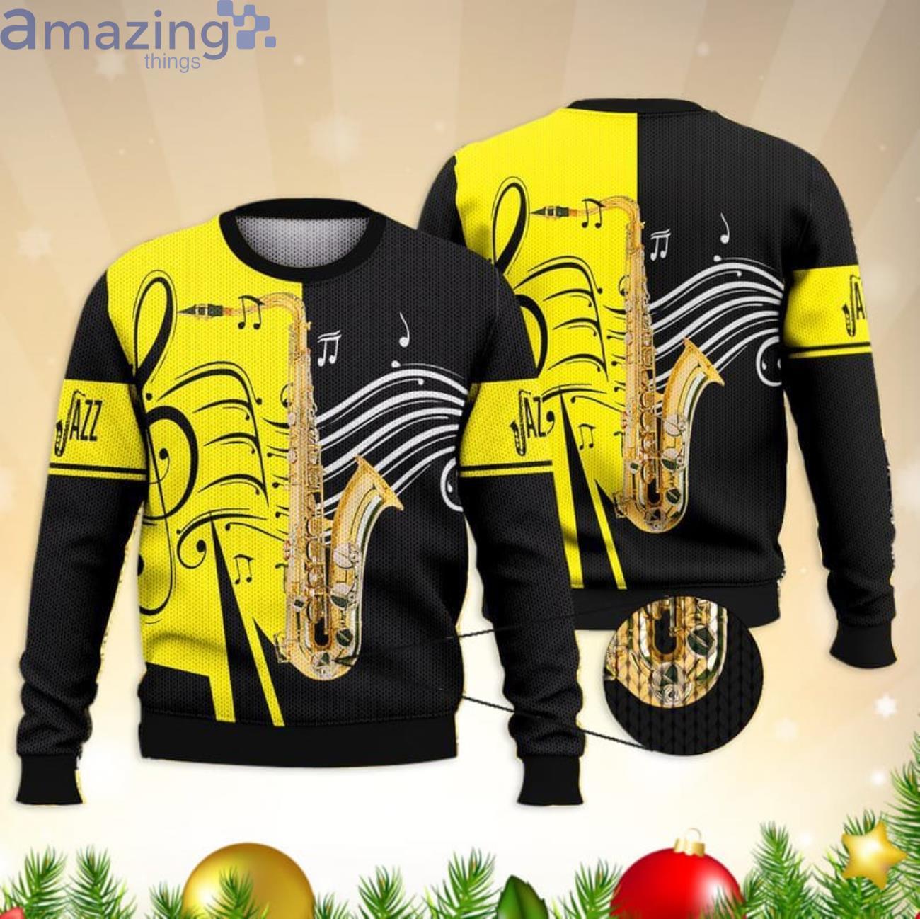 3D All Over Printed Saxophone Yellow Shirts For Music Lovers 3D Sweater Product Photo 1