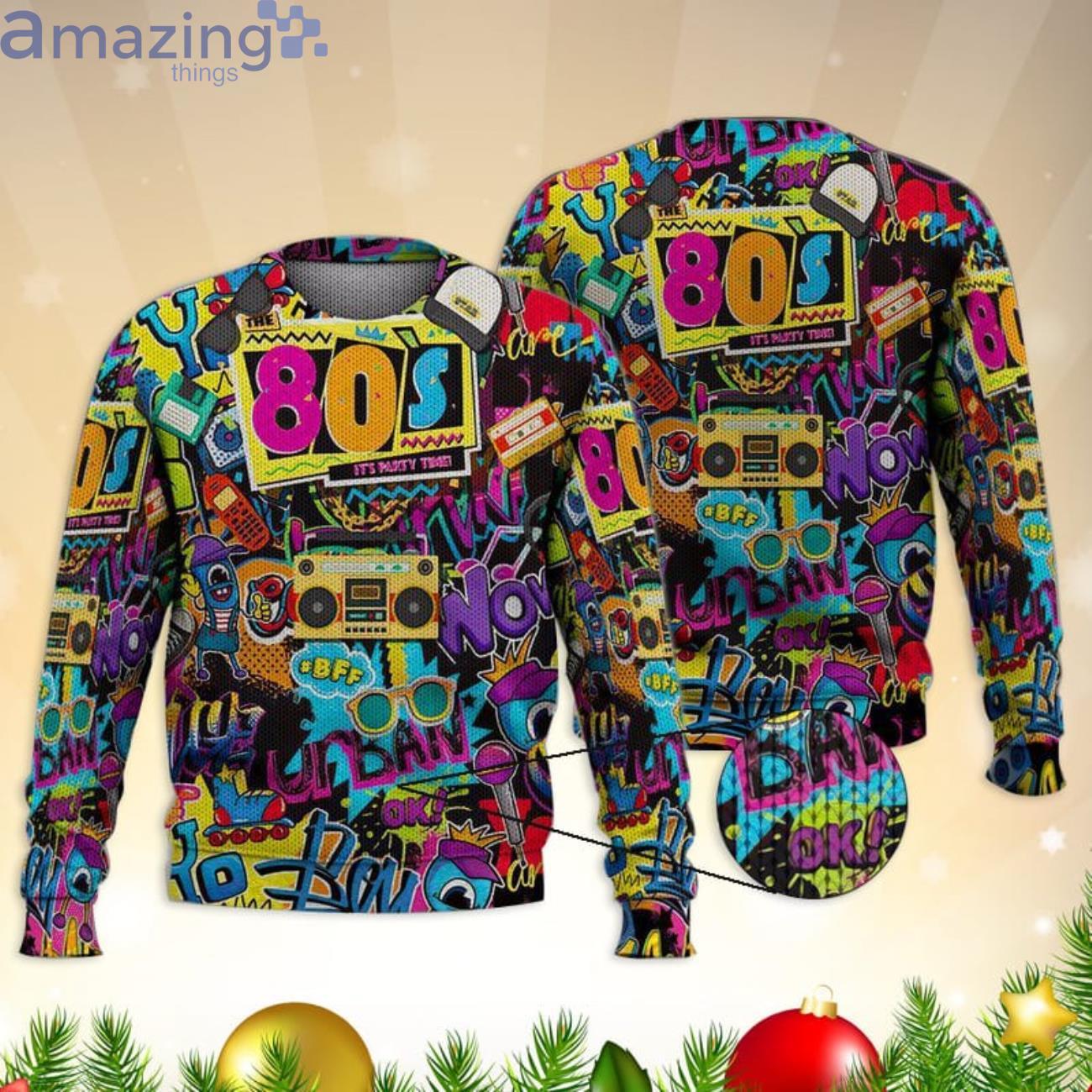 80S It’S Party Time Colorful 3D All Over Printed Sweater Product Photo 1