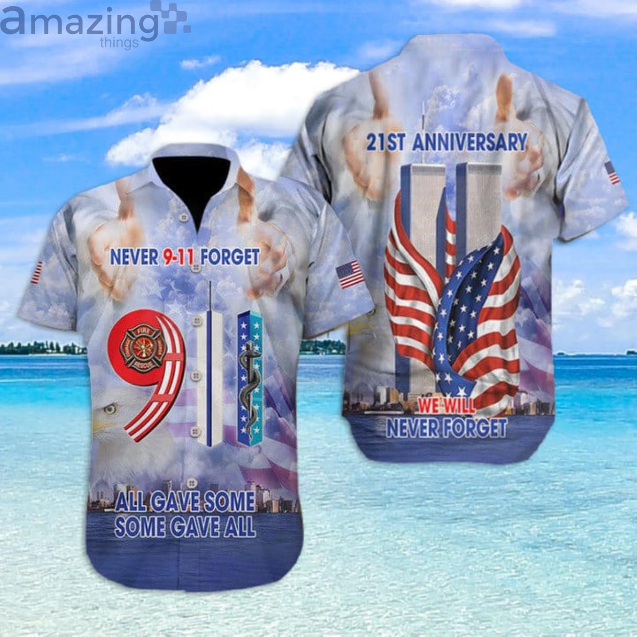 911 We Will Never Forget Firefighter Hawaiian Shirt Product Photo 1