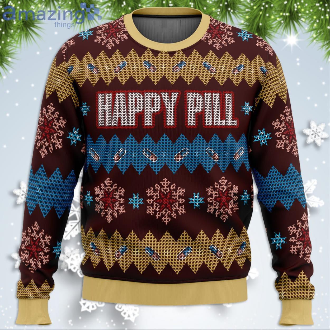 Akira Happy Pill Funny Christmas Gift Ugly Christmas Sweater Product Photo 1