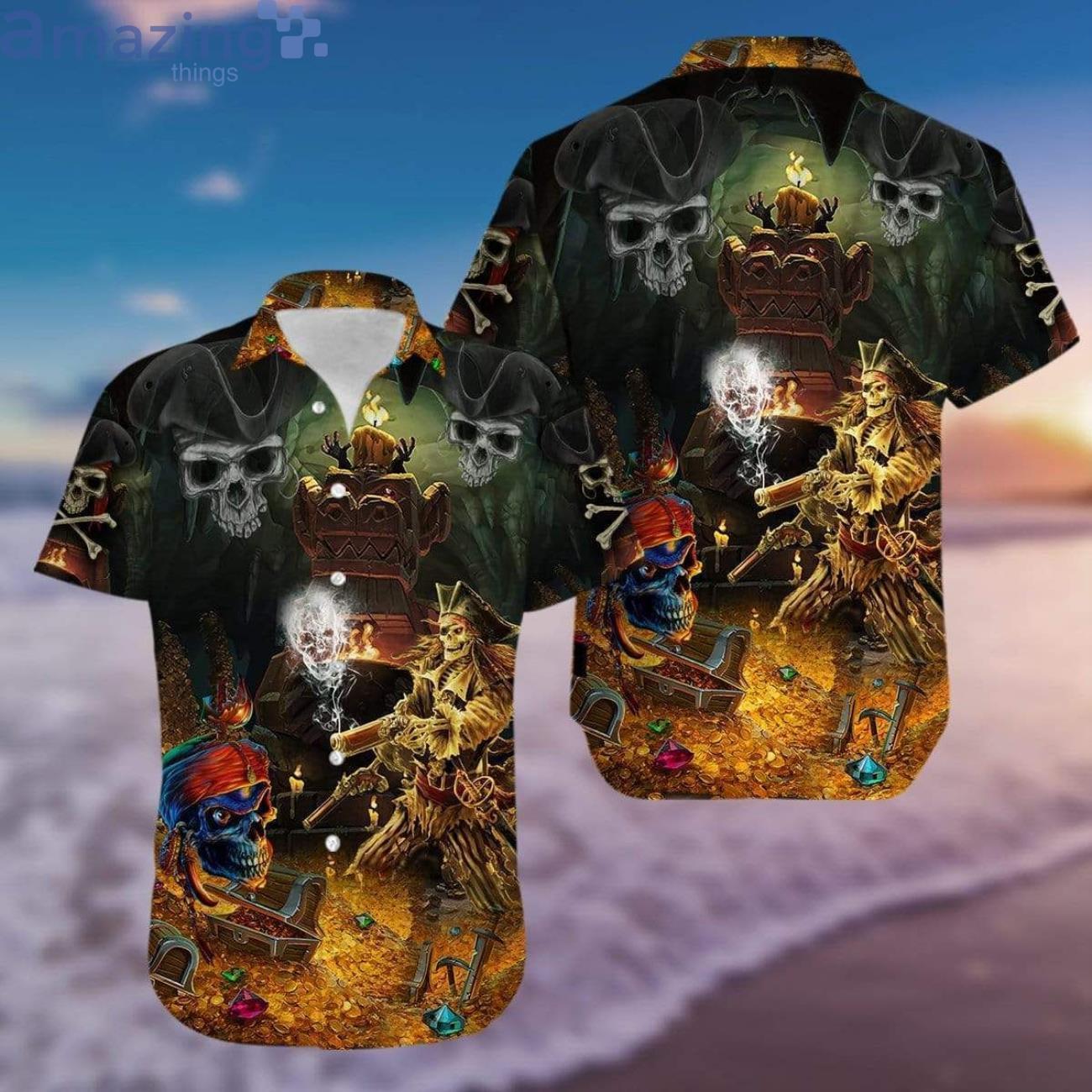 Amazing Pirate Skull Finding Treasure Haloween Hawaiian Shirts Product Photo 1