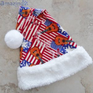 American Flags And Guitar Christmas Santa Hat For Adult And Child Product Photo 2