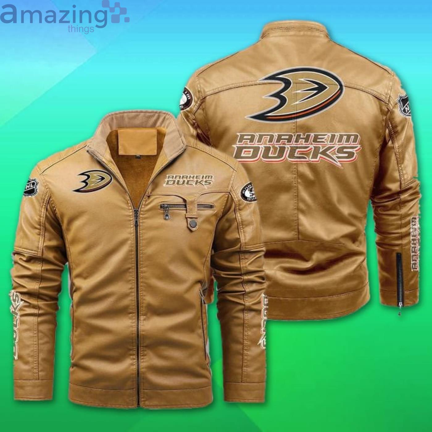 Anaheim Ducks Fleece Leather Jacket image Anaheim Ducks Fleece Leather Jacket Product Photo 2