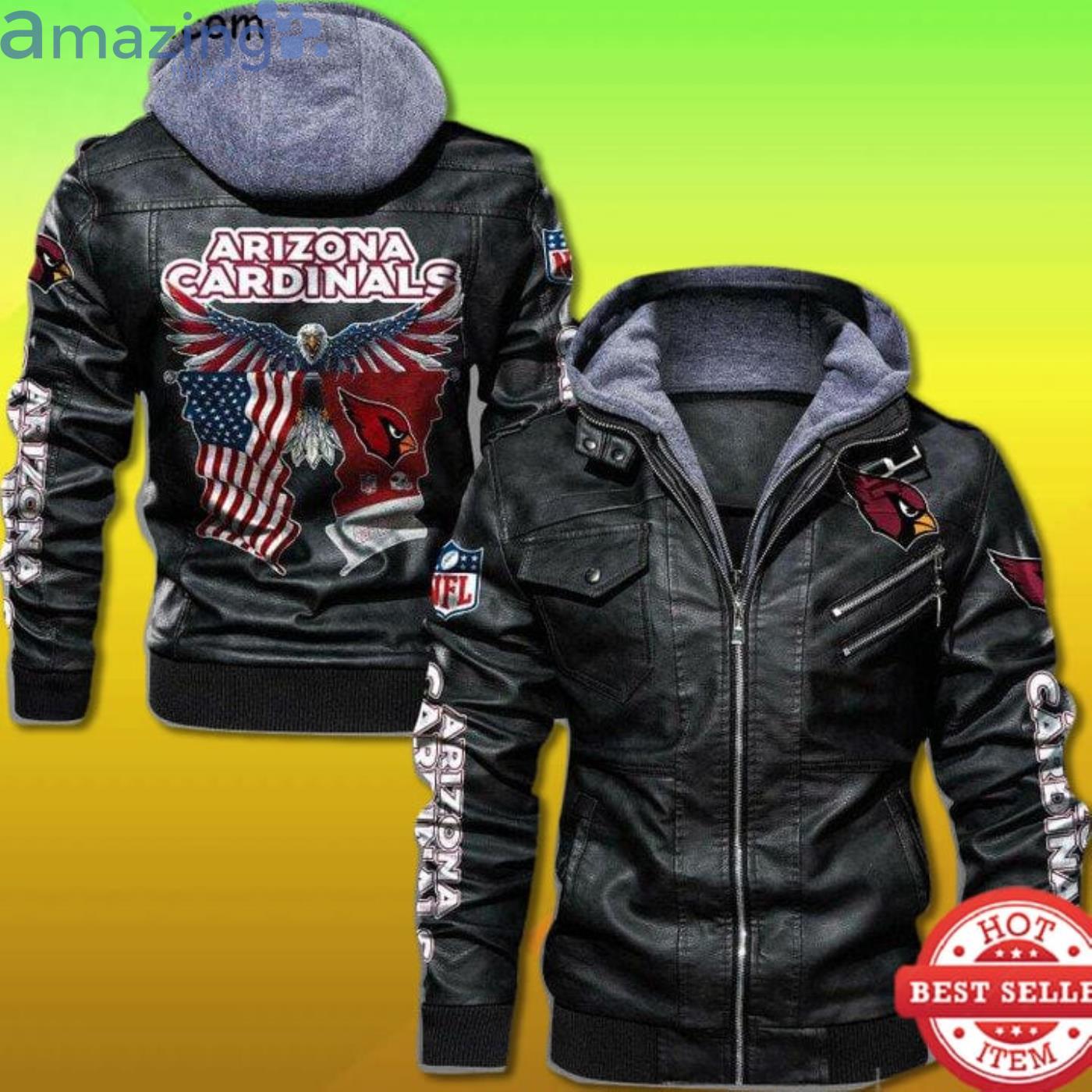Arizona Cardinals Bald Eagle American Flag 2D Leather Jacket Product Photo 1