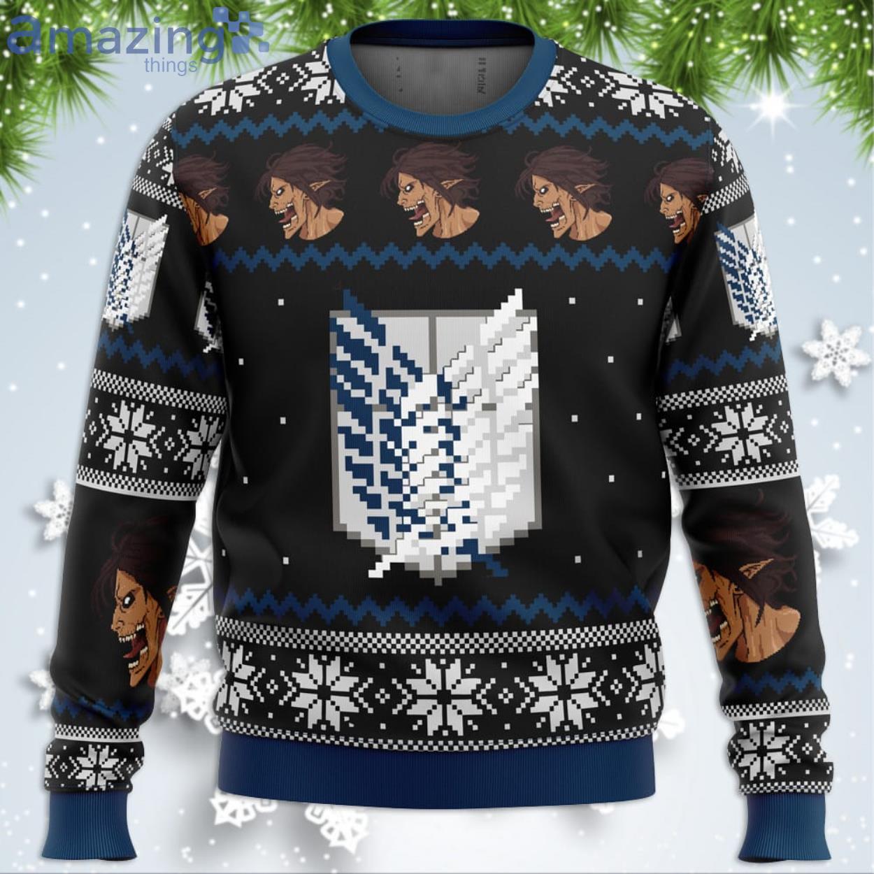 Attack On Titan Survery Corps Funny Christmas Gift Ugly Christmas Sweater Product Photo 1