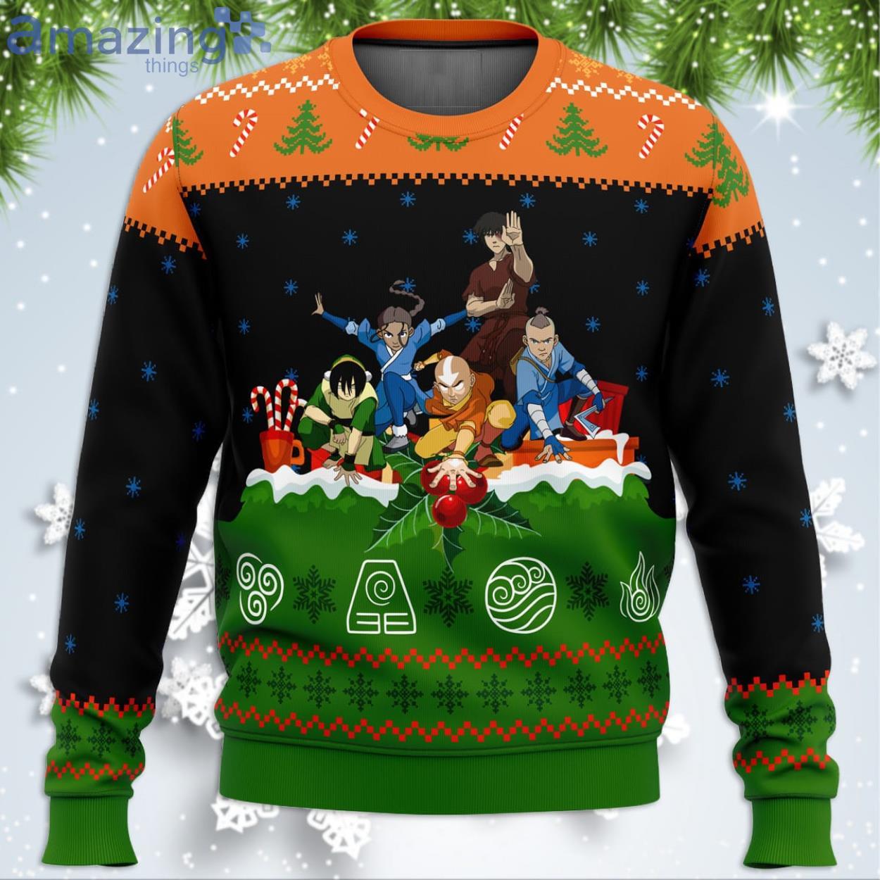 Avatar The Last Airbender On The Chimney Top Funny Christmas Gift Ugly Christmas Sweater Product Photo 1