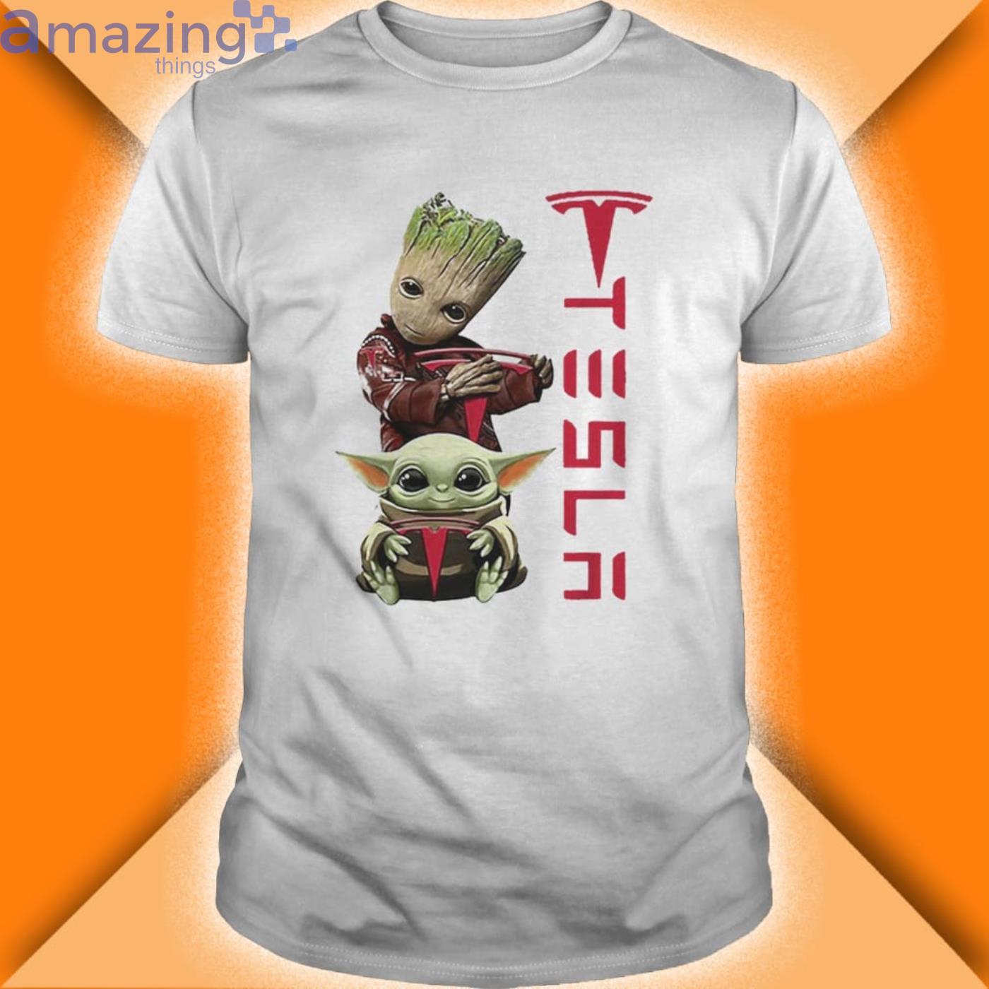 Baby Groot And Baby Yoda Tesla Star Wars Shirt Product Photo 1