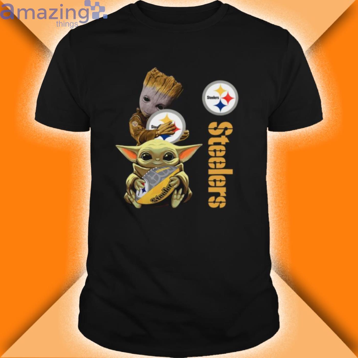 Baby Groot And Yoda Hug Pittsburgh Steelers Shirt Product Photo 1