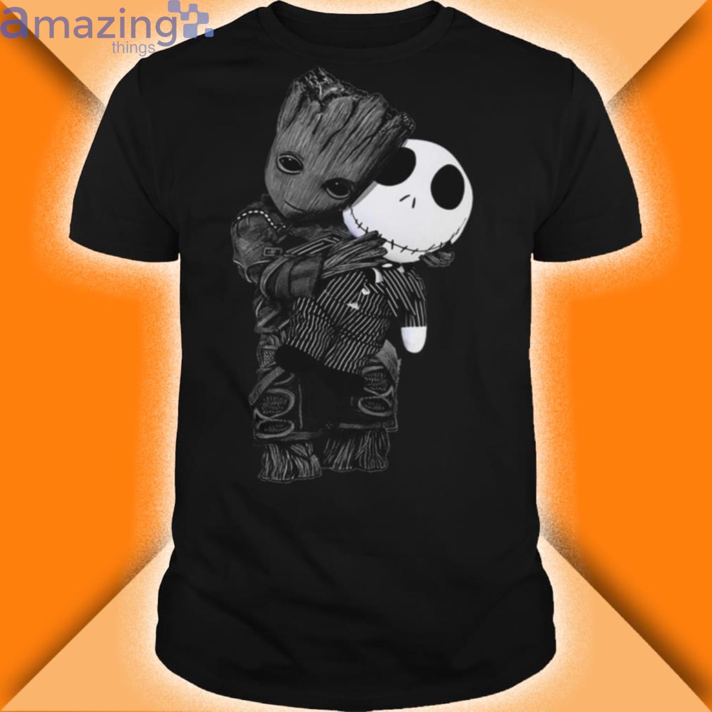 Baby Groot Hug Jack Skellington Shirt Product Photo 1 Baby Groot Hug Jack Skellington Shirt Product Photo 1